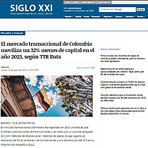 El mercado transaccional de Colombia moviliza un 32% menos de capital en el ao 2023, segn TTR Data